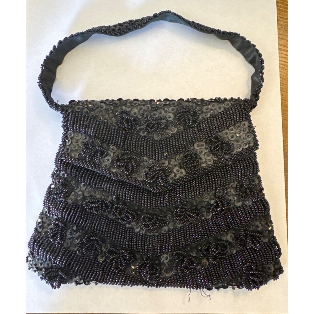 Safco Vintage Black Beaded Purse Evening Bag
